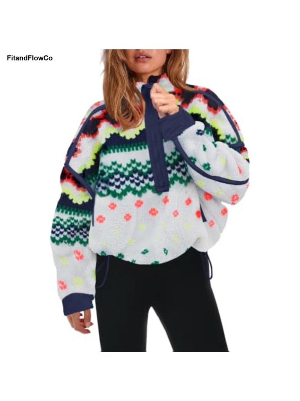 Quarter Zip Fleece Pullover Sherpa Jacket Cropped Mockneck